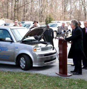 With Professor Kempton at the University of Delaware Demonstating Electric Vehicle to Grid (V2G) to USA Senator Carper and Congressman Castle